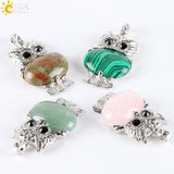 CSJA Natural Stone Owl Animal Pendant Necklace Crystal Reiki Jewellery