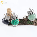 CSJA Natural Stone Owl Animal Pendant Necklace Crystal Reiki Jewellery