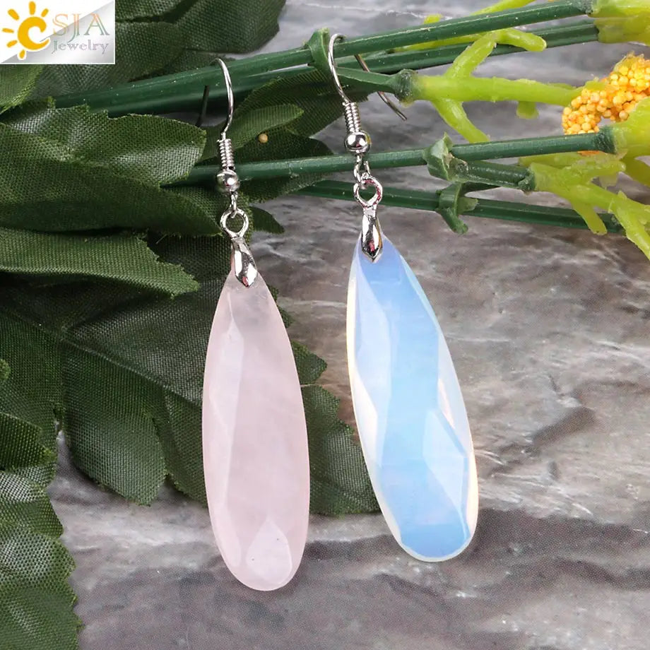 CSJA Stone Earrings Reiki Gem Beads Dangle Hook Drop