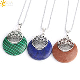 CSJA Flower of Life Pendant Necklace Reiki Amulets Hollow Out Circle Pendants