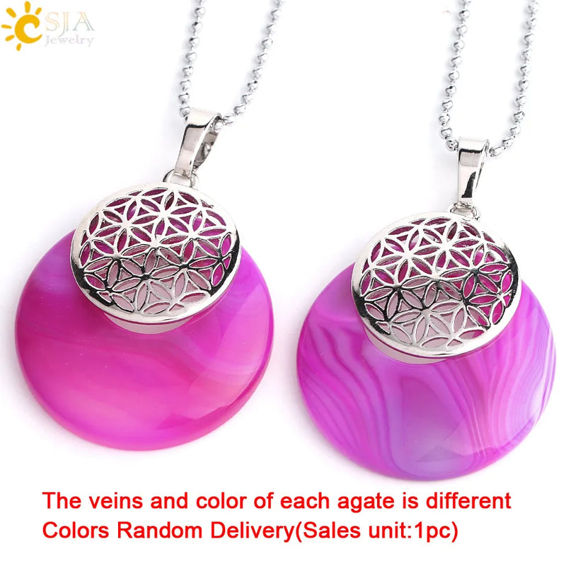 CSJA Flower of Life Pendant Necklace Reiki Amulets Hollow Out Circle Pendants