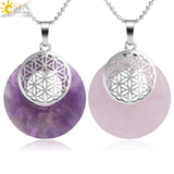 CSJA Flower of Life Pendant Necklace Reiki Amulets Hollow Out Circle Pendants