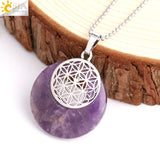 CSJA Flower of Life Pendant Necklace Reiki Amulets Hollow Out Circle Pendants