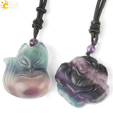CSJA Fluorite Nine-tailed Fox Pendant Necklace Reiki Lucky G286