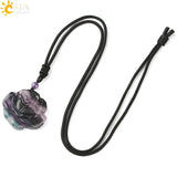 CSJA Fluorite Nine-tailed Fox Pendant Necklace Reiki Lucky G286