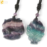 CSJA Fluorite Nine-tailed Fox Pendant Necklace Reiki Lucky G286