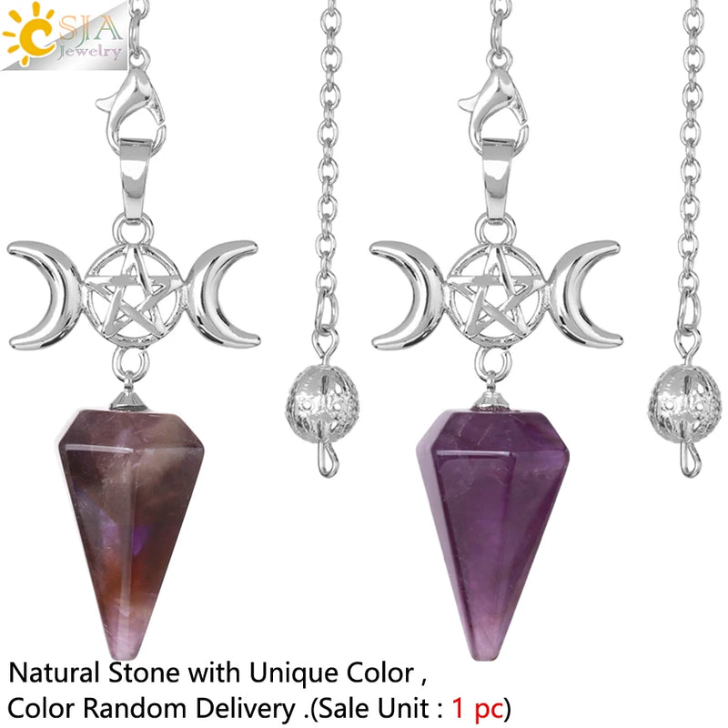 CSJA Stone Healing Crystals Pendulum for Dowsing Rods Hexagram Cone S962