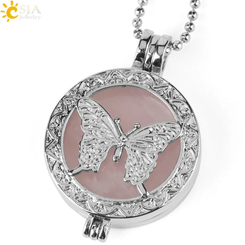 CSJA Butterfly Hollow Locket Aromatherapy Diffuser Pendant Necklace