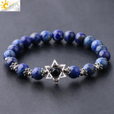 CSJA Hexagram Charms Bracelet Magen Star of David Lapis 8MM Gem Bead