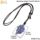 CSJA Stone Leaves Pendant Necklace for Women Healing Hand Carved Crystal