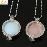 CSJA Stone Locket Pendants Hamsa Hand Essential Oil Diffuser Healing Necklace