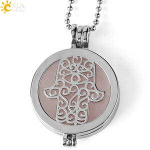 CSJA Stone Locket Pendants Hamsa Hand Essential Oil Diffuser Healing Necklace