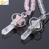 CSJA Reiki Merkaba Crystal Necklace Purple Pink Tiger Eye Bohemian F782