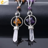 CSJA Reiki Merkaba Crystal Necklace Purple Pink Tiger Eye Bohemian F782