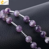 CSJA Reiki Merkaba Crystal Necklace Purple Pink Tiger Eye Bohemian F782