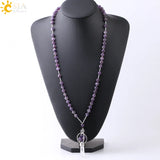 CSJA Reiki Merkaba Crystal Necklace Purple Pink Tiger Eye Bohemian F782