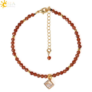 CSJA Natural Stone Mini Bracelet 3mm CZ Charm Friendship Bracelets