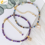 CSJA Natural Stone Mini Bracelet 3mm CZ Charm Friendship Bracelets