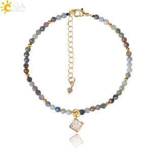 CSJA Natural Stone Mini Bracelet 3mm CZ Charm Friendship Bracelets