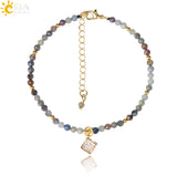 CSJA Natural Stone Mini Bracelet 3mm CZ Charm Friendship Bracelets