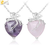 CSJA Tiger Eye Purple Crystal Pendant Necklace Romantic Heart Boho Jewelry