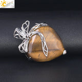 CSJA Tiger Eye Purple Crystal Pendant Necklace Romantic Heart Boho Jewelry
