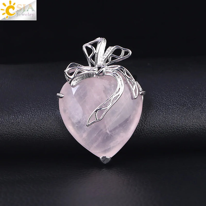 CSJA Tiger Eye Purple Crystal Pendant Necklace Romantic Heart Boho Jewelry