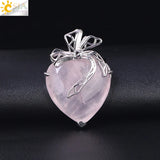 CSJA Tiger Eye Purple Crystal Pendant Necklace Romantic Heart Boho Jewelry