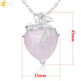 CSJA Tiger Eye Purple Crystal Pendant Necklace Romantic Heart Boho Jewelry