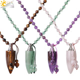 CSJA Natural Stone Bullet Pendant Long Crystal Necklace Healing Tiger Eye Quartz
