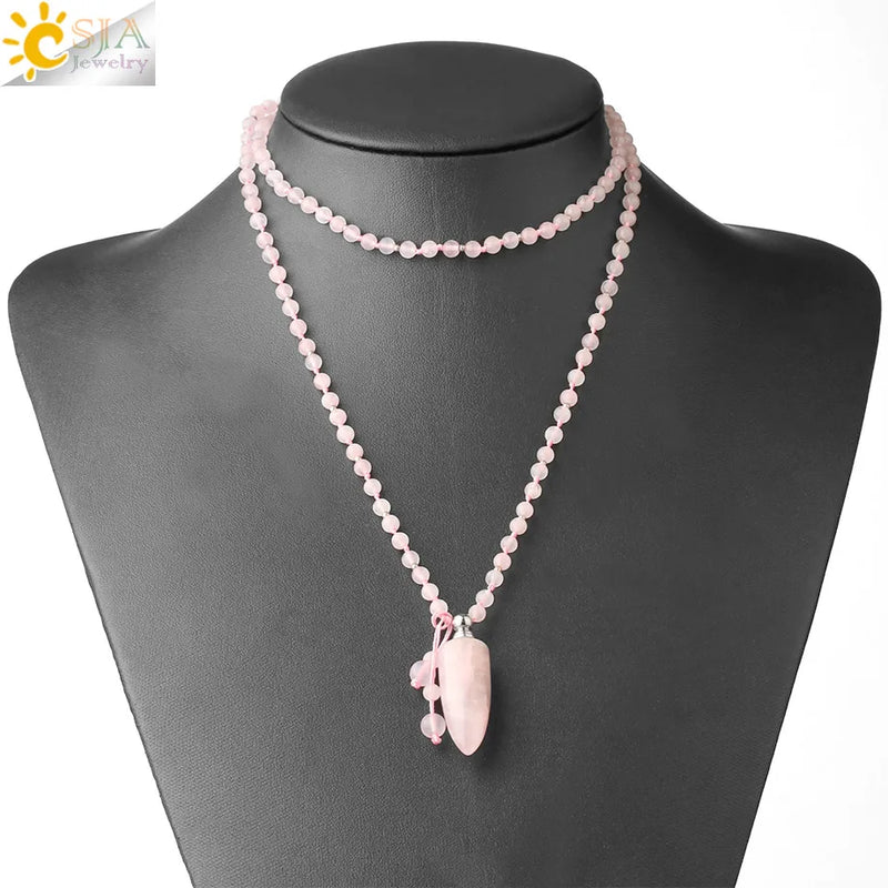 CSJA Natural Stone Bullet Pendant Long Crystal Necklace Healing Tiger Eye Quartz