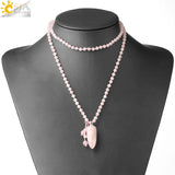 CSJA Natural Stone Bullet Pendant Long Crystal Necklace Healing Tiger Eye Quartz