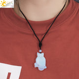CSJA Owl Pendant Necklace Healing Fluorite Crystal Carved Animal Statue