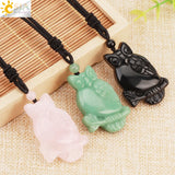CSJA Owl Pendant Necklace Healing Fluorite Crystal Carved Animal Statue