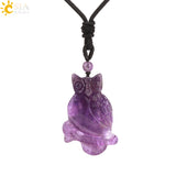 CSJA Owl Pendant Necklace Healing Fluorite Crystal Carved Animal Statue