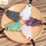 CSJA Owl Pendant Necklace Healing Fluorite Crystal Carved Animal Statue