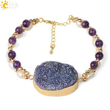 CSJA Pearl Double Layer Geode Druzy Crystal Quartz Bangle