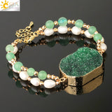 CSJA Pearl Double Layer Geode Druzy Crystal Quartz Bangle