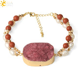 CSJA Pearl Double Layer Geode Druzy Crystal Quartz Bangle