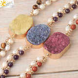 CSJA Pearl Double Layer Geode Druzy Crystal Quartz Bangle