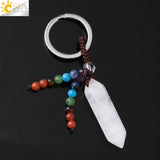 CSJA Natural Stone Pendant Keychain 7 Chakras Healing Crystals Holder G899