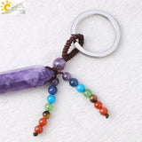 CSJA Natural Stone Pendant Keychain 7 Chakras Healing Crystals Holder G899