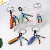 CSJA Natural Stone Pendant Keychain 7 Chakras Healing Crystals Holder G899