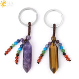 CSJA Natural Stone Pendant Keychain 7 Chakras Healing Crystals Holder G899