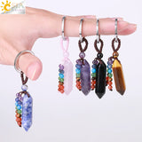 CSJA Natural Stone Pendant Keychain 7 Chakras Healing Crystals Holder G899