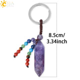 CSJA Natural Stone Pendant Keychain 7 Chakras Healing Crystals Holder G899