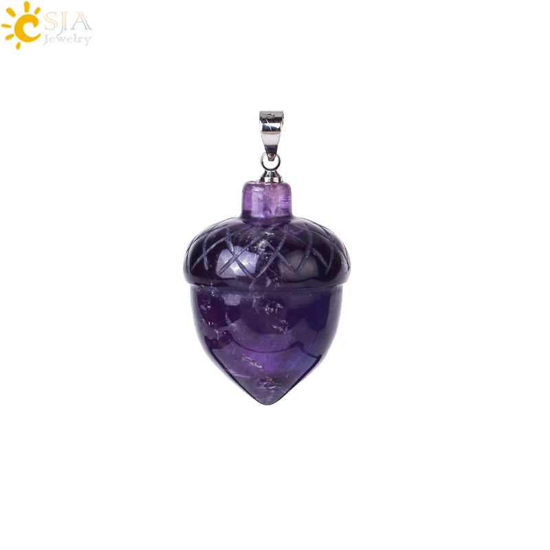 CSJA Pine Cone Pendant Amethyst Crystal Necklace