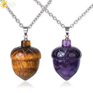 CSJA Pine Cone Pendant Amethyst Crystal Necklace