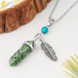 CSJA Pink Quartz Hexagonal Crystal Feather Charm Necklace G576
