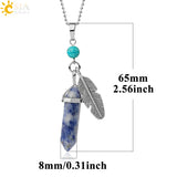 CSJA Pink Quartz Hexagonal Crystal Feather Charm Necklace G576